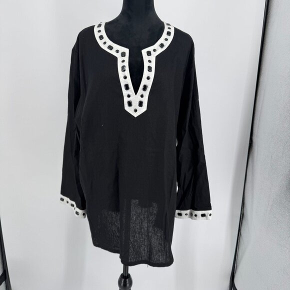 Alexandra Bartlett Womans Linen Tunic Top Size 3X Beaded Oversized Lagenlook - Picture 3 of 7